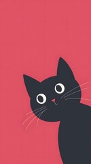 A black cat peeks around the corner with big eyes.