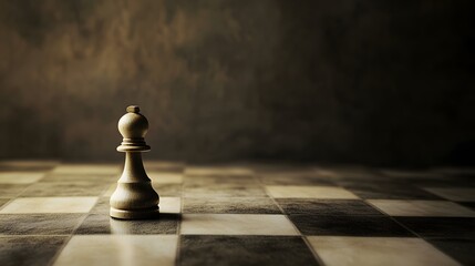 A single white chess piece stands alone on a chessboard, waiting for the game to begin. - Powered by Adobe