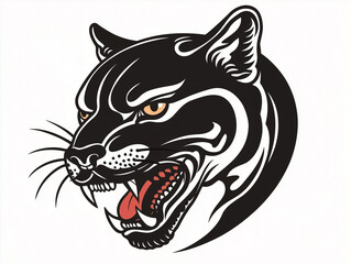 Obraz premium panther head tattoo, american Traditional old school style, bold outlines, white background