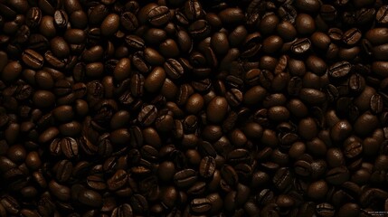 Fototapeta premium Close-up of roasted coffee beans, a rich brown background.