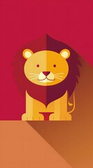 Cute cartoon lion with a red background