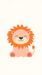 Cute cartoon lion with a big smile and orange mane.
