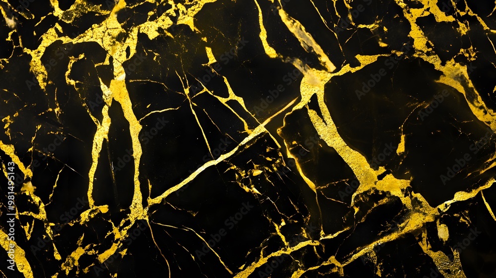 Sticker Abstract gold and black marble texture background.