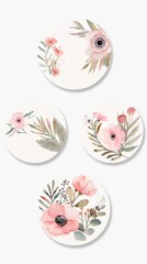Obraz premium Round Floral Watercolor Stickers with Leaves