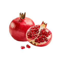 Fresh delicious pomegranate fruit isolated on a transparent background by AI generative