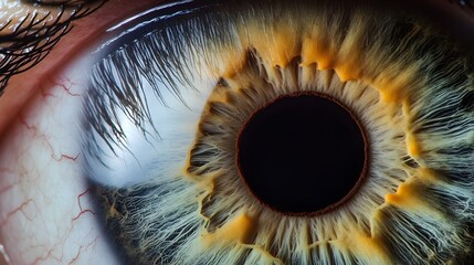 A close-up shot of a human eye, showcasing intricate details.