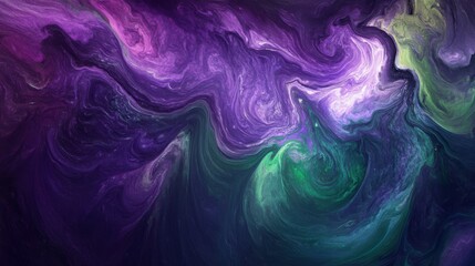 Fototapeta premium This abstract swirl design features vibrant purple and green hues, offering a captivating visual experience