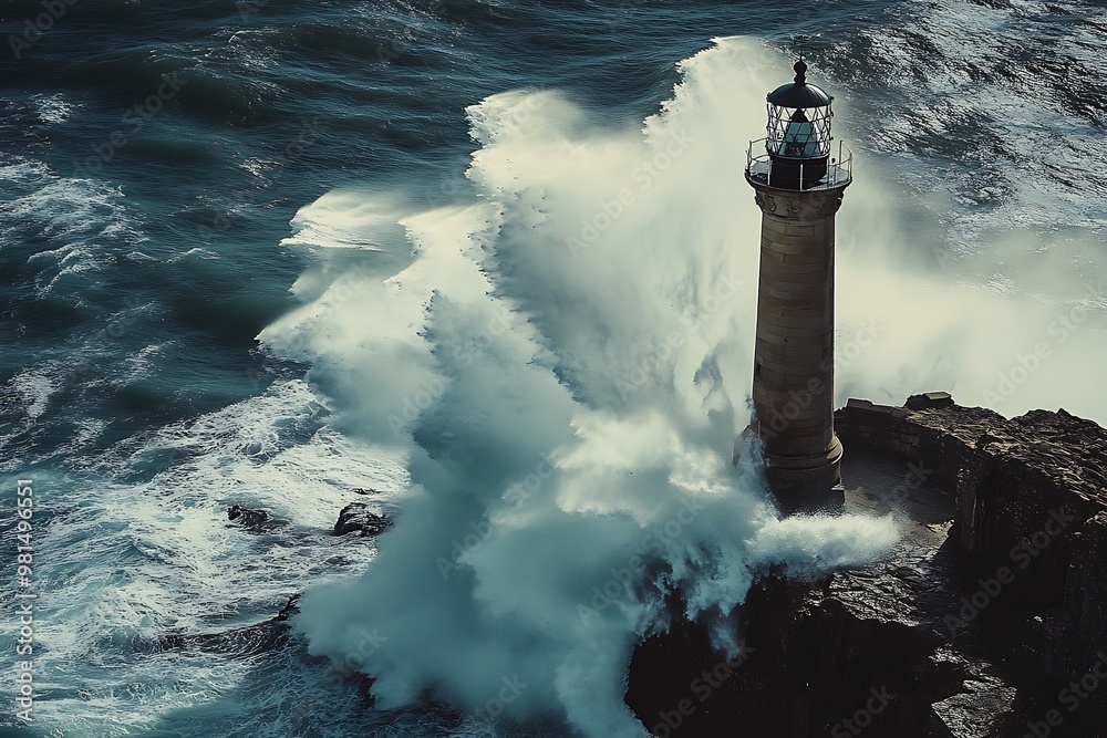 Poster lighthouse on the coast of island country