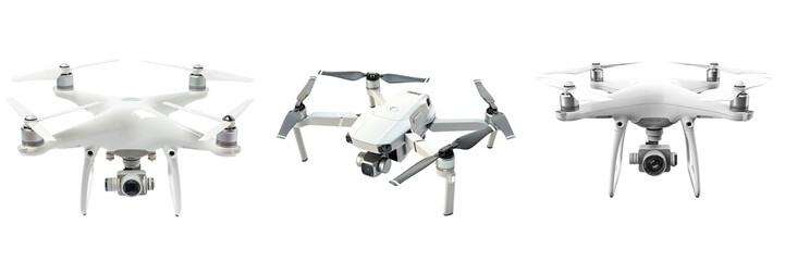 Set of Compact drone with a high-resolution camera isolated on transparent background