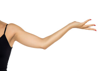 whole female arm on white background