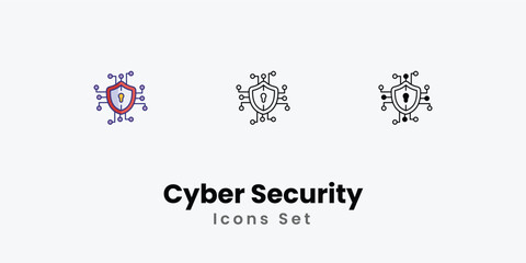 Cyber Security Icons thin line and glyph vector icon stock illustration