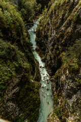 Amazing Soca river gorge in Slovenian Alps. Great Soca Gorge (Velika korita Soce), Triglav National park, Slovenia. Great canyon of Soca river, Bovec, Slovenia.