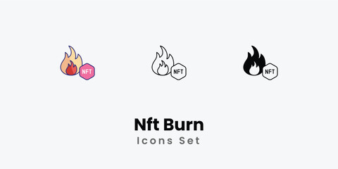 Nft Burn Icons thin line and glyph vector icon stock illustration