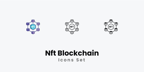 Nft Blockchain Icons thin line and glyph vector icon stock illustration