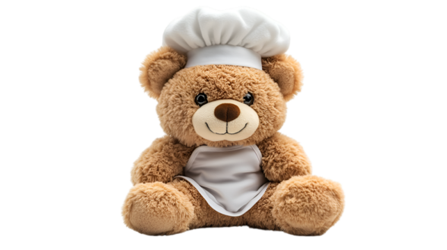 a stuffed bear wearing a chef hat. 