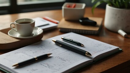 Neat desk with planner and stationery, ready for a productive day.