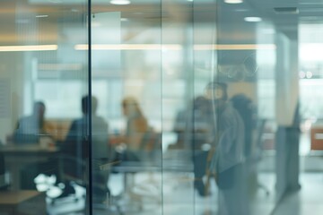 Contemporary Modern Office Space Featuring a Collaborative Work Environment and an Artistic Blurred Background