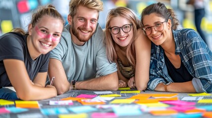 Team of colleagues engaging in a collaborative and innovative brainstorming session