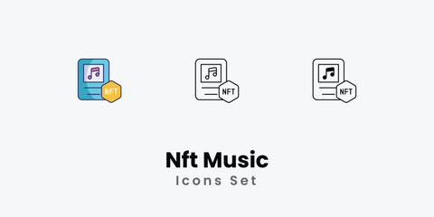 Nft Music Icons thin line and glyph vector icon stock illustration