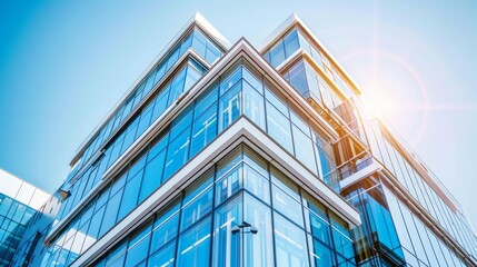 Obraz premium Modern building architectural details close up with clear sky background for text placement