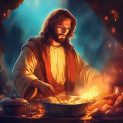 Jesus cooks a meal