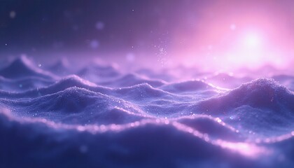 Shimmering cosmic waves with glowing lavender starlight and distant stars with copy space