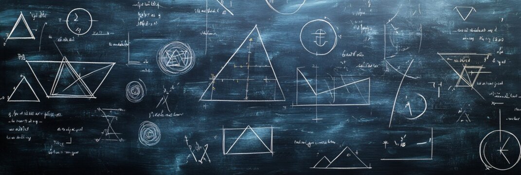 Geometric Designs and Mathematical Equations on Chalkboard