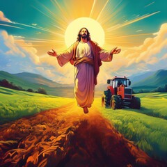 Jesus fixes tractor