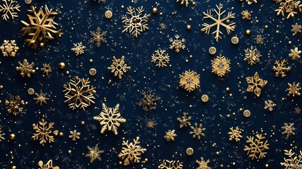 Winter background, Gold and navy snowflakes. Generative ai transparent background