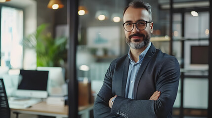 Fototapeta premium Portrait of corporate partners manager communicate video call startup seminar office indoors