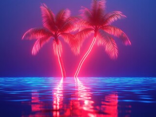Vibrant Tropical Nightscape with Palm Trees