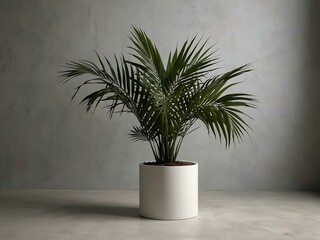 Pedestal with palm leaves, ideal for minimalist product displays.