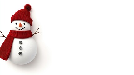 A charming snowman sits proudly, adorned with a bright red hat and scarf, emphasizing the festive atmosphere of winter and the joy of the holiday season.