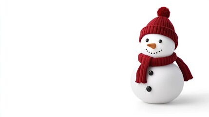 Fototapeta premium A charming snowman sits proudly, adorned with a bright red hat and scarf, emphasizing the festive atmosphere of winter and the joy of the holiday season
