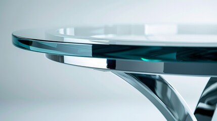 dining table with a round glass top and a polished chrome base