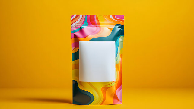 Colorful Food Packaging Mockup with Blank Label on Vibrant Background