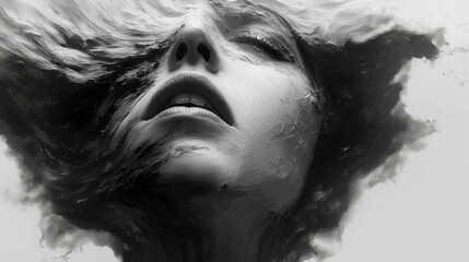 black and white abstract portrait representing destructive mind