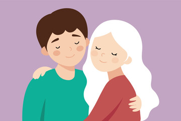 Cute couple in relationship hugging each other. Love concept design. Flat vector illustration