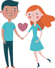 Cute couple in relationship with their hands clasped together. Love concept design. Flat vector illustration
