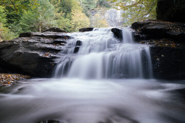 long exposure of waterfall flowing between rocks