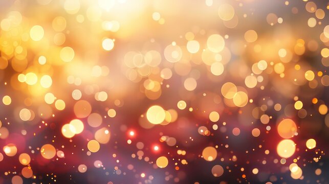 Abstract gold and brown bokeh background with blurred lights.