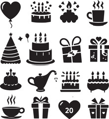 Birthday Icon, Cake icon, Party cake icon set.