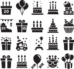Birthday Icon, Cake icon and Gift Icon 