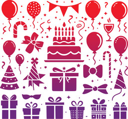 Birthday doodle icon element Set. Cake icon and Gift Icon