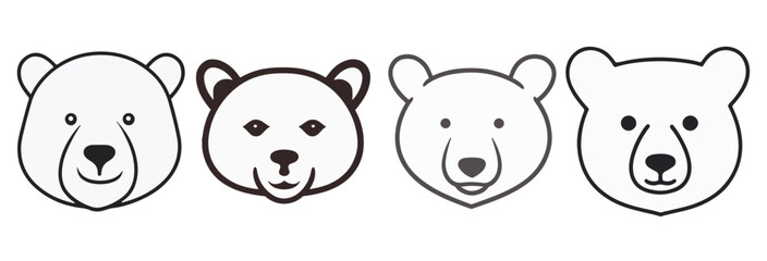bear head illustrations, set of bear outline illustrations