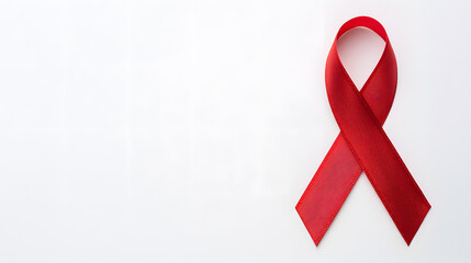 Concept of World AIDS Day | Red Ribbon Pin on White Background Symbolizing HIV Awareness and Support