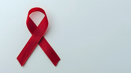 Concept of World AIDS Day | Red Ribbon Pin on White Background Symbolizing HIV Awareness and Support