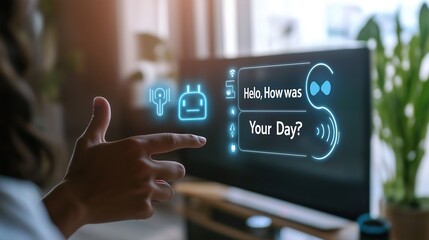 Engaging with AI in Home Conversations with a Virtual Assistant Asking Hello, How Was Your Day?