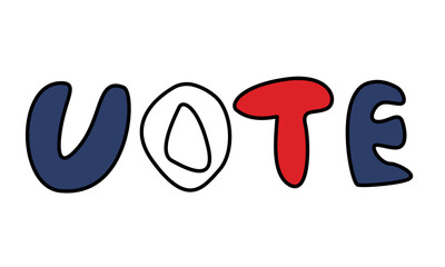 Vote doodle outline word. Political election icons. Red, blue and white american colors vote vector icons