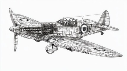 Detailed schematic of a Spitfire fighter aircraft showcasing its engineering and design features